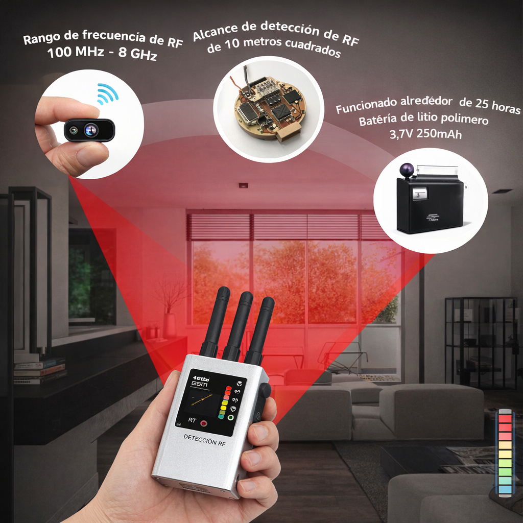 Detector de Cámaras Ocultas y Micrófonos Espía RF